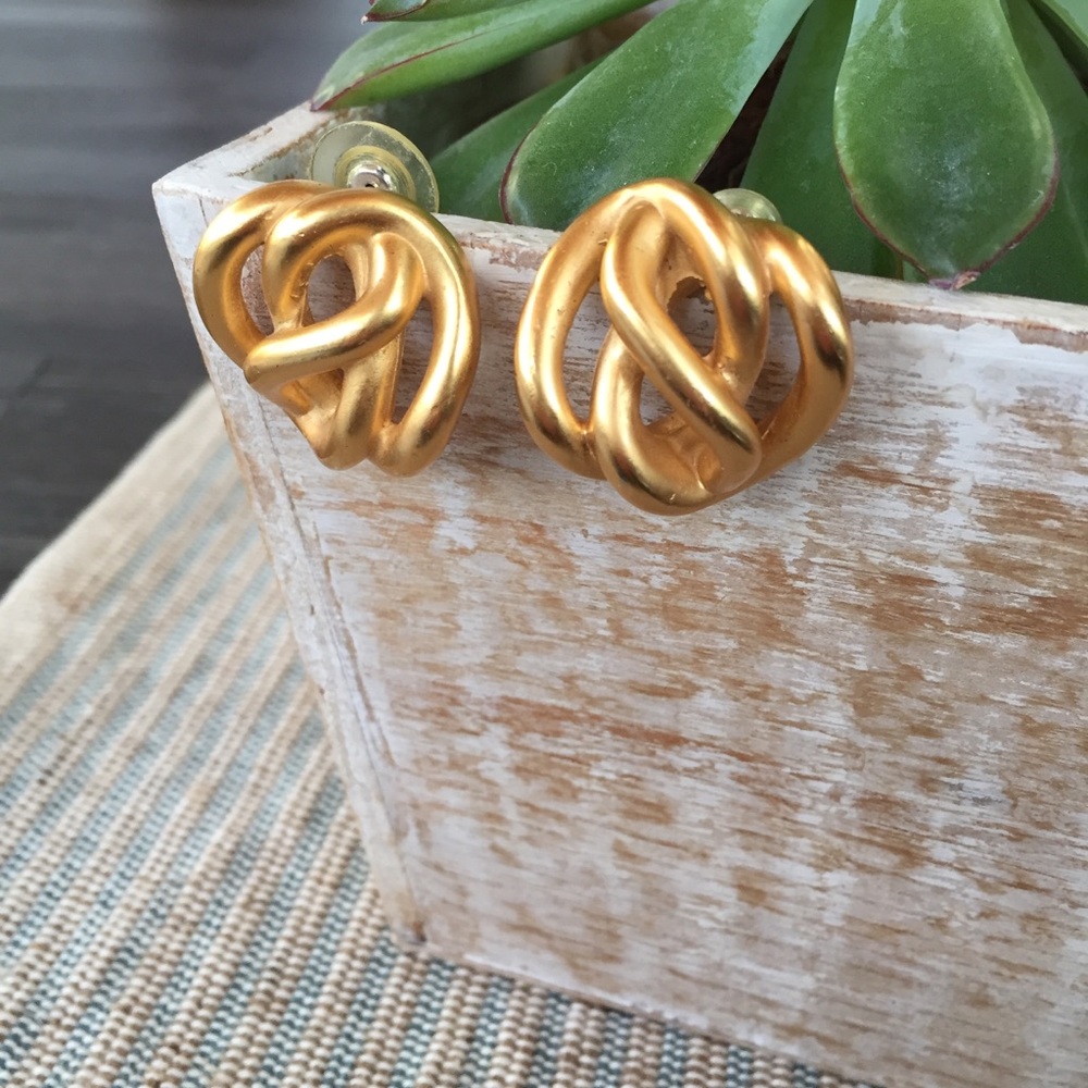 Vintage 90’s Anne Klein Matte Brushed Gold Knot Statement Earrings